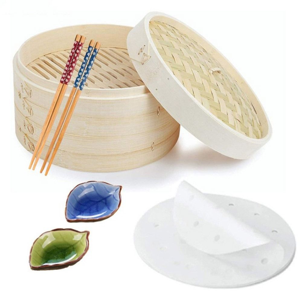 Bao Steamer Bamboo - ซึ้งนึ่งอาหารจีนแบบไม้ไผ่พร้อมฝาปิด สำหรับนึ่งซาลาเปา เกี๊ยว ติ่มซำ ผัก และของว่าง