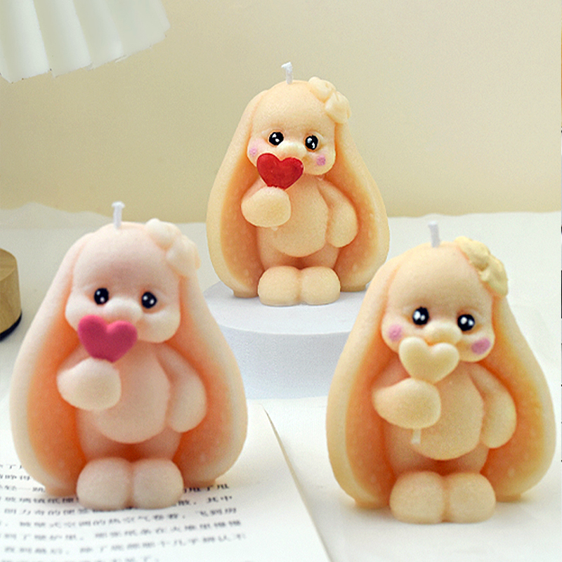 Bunny Cake Mold - 3D กระต่ายหูยาวแม่พิมพ์ซิลิโคน DIY กระต่ายเทียนพลาสเตอร์สบู่เรซิ่นหัตถกรรมแม่พิมพ์ช็อกโกแลตเค้กเบเกอรี่เครื่องมืออีสเตอร์ของขวัญ