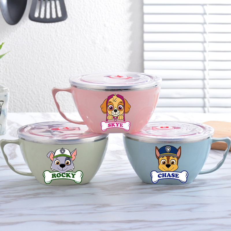 Dim Sum Basket - PAW Patrols กล่องอาหารกลางวันสแตนเลสแบบมีฉนวนพร้อมที่จับ ชามซุป ชามผสมบะหมี่กึ่งสำเร็จรูป ภาชนะใส่อาหาร