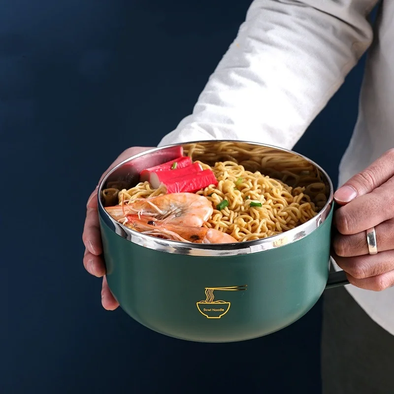 Dim Sum Basket - ชามราเมน 304 ชามบะหมี่สแตนเลสพร้อมฝาปิด ชามบะหมี่กึ่งสำเร็จรูปทนความร้อน เครื่องครัว อุปกรณ์ครัว