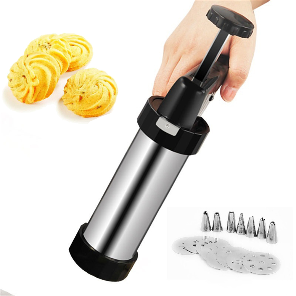 Churros Maker Gun - เครื่องทำชูโรสเครื่องอัดรีดคุกกี้ชุดกดสิวทำบิสกิตพร้อมหัวฉีดและแม่พิมพ์สำหรับทำเค้กตกแต่ง