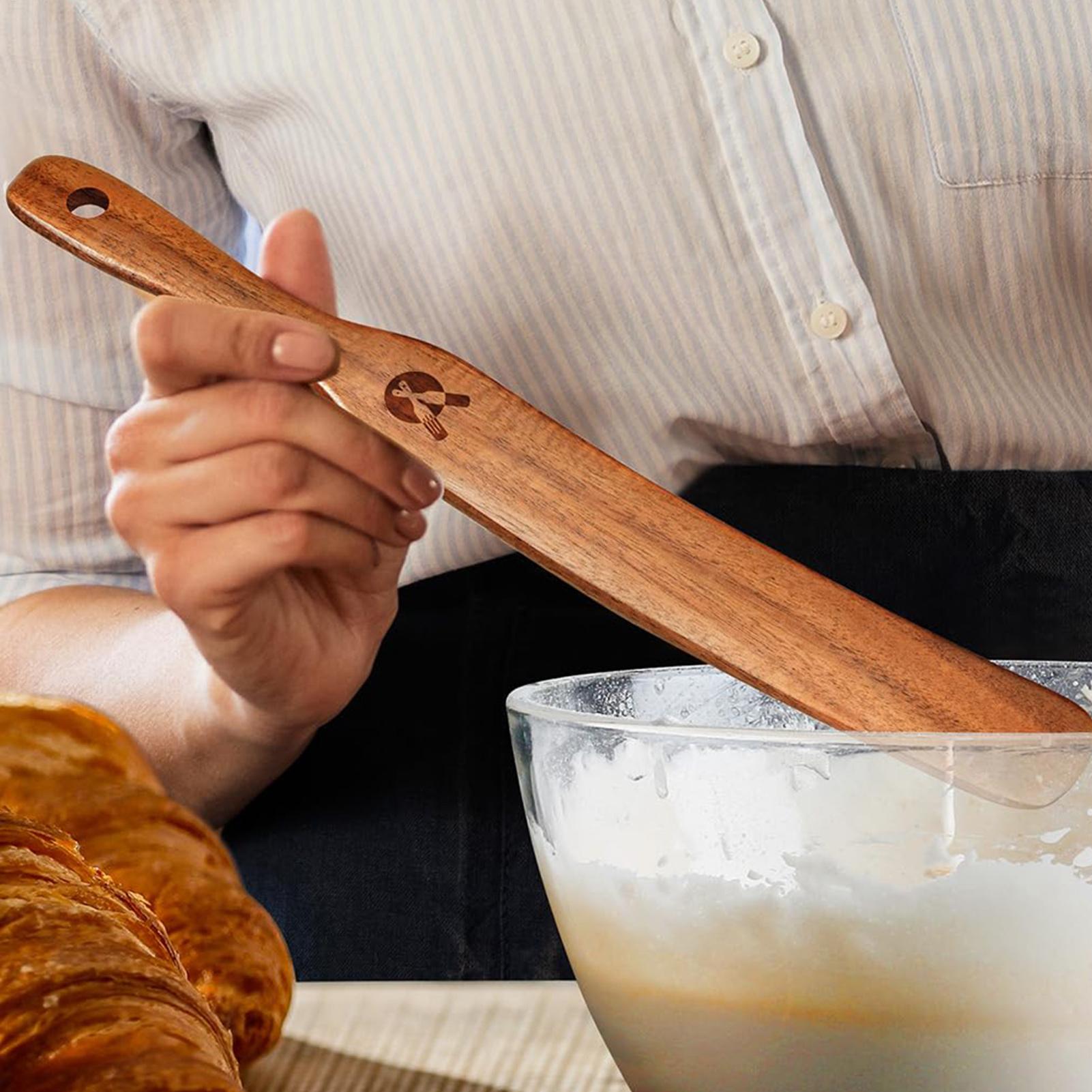 Okonomiyaki Spatula - ไม้พายคนขนมปัง ไม้คนแป้งทำซาวโดว์แบบเป็นมิตรกับสิ่งแวดล้อม อุปกรณ์ขูดขี้ผงในโถครัว ไม้คนแป้งแบบแบน