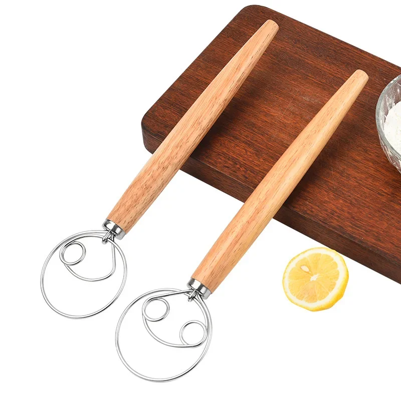 Danish Pancake Pan - ภาษาเดนมาร์กปัดแป้งสแตนเลสภาษาดัชคําสไตล์แป้งขนมปังเครื่องผสมมือไม้ Handle ครัวเบเกอรี่เครื่องมือ Pastry Dough Blender