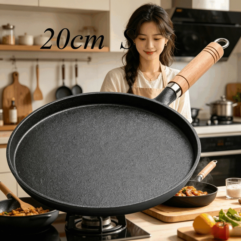 Egg Waffle Pan - กระทะเหล็กหล่อขนาด 20 ซม. ด้ามจับไม้ – กระทะเคลือบสารกันติดแบบไม่ใช้สารเคลือบสำเร็จรูป