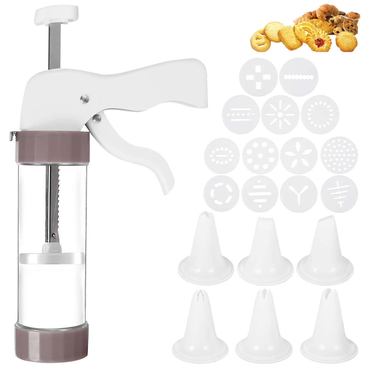 Churros Maker Gun - ชุดเครื่องทำคุกกี้พร้อมหัวบีบ 13 แบบ 6 หัวฉีดสำหรับทำขนมเค้ก